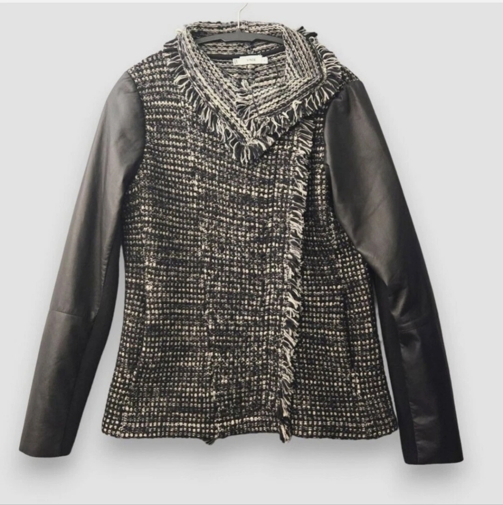 Vince Wool and Genuine Leather Black Moto Jacket